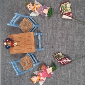Fairy Garden Set Table Chairs Fairy Figures Stakes Miniature Indoor Outdoor Play